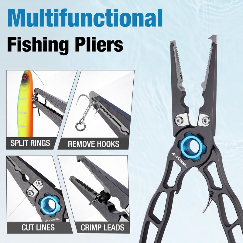 FLISSA 7.5 Inch Lightweight Fishing Pliers, Titanium 6Al-4V Jaw and Tungsten Carbide Line Cutters, Safety Lock Fish Pliers with Aluminum Handle, Sheath & Lanyard, Fishing Gear Gifts for Men - Image 4